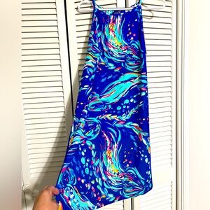 NWT Beautiful royal blue dress with bursts of aquatic color by Aryeh, size XL.